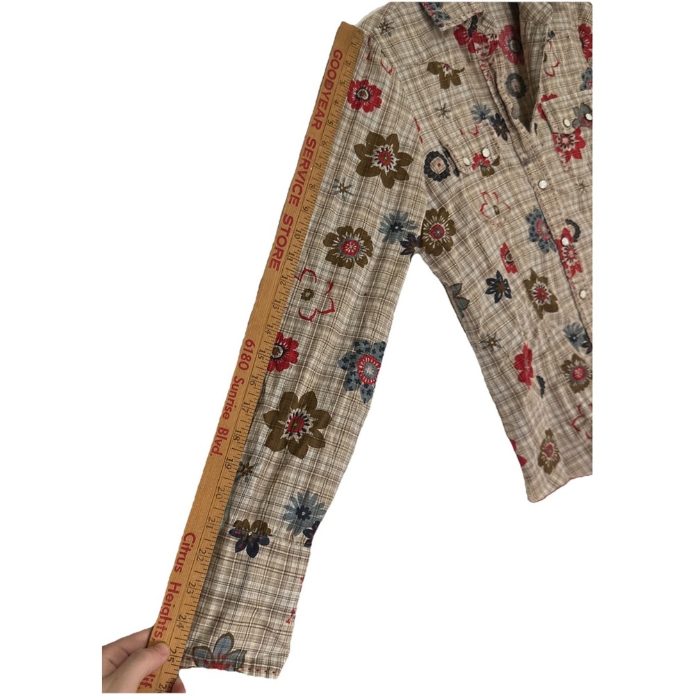 Johnny Was Cotton Floral Brown Red Gold Flannel Pearl Snap Button Up Size 4 - Picture 9 of 13